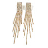 Statement Extra Long Clear Crystal Fringe Dangle Earrings in Gold Tone - 12cm Drop