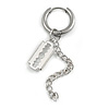 1Pcs Single Dangle Razor Blade and Chain Charm Hoop Huggie Earring for Men/Women/Unisex In Silver Tone/ 18mm D