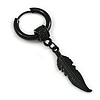 1Pcs Single Dangle Feather Charm Hoop Huggie Earring for Men/Women/Unisex In Black Tone/ 18mm D