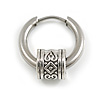 1Pcs Single Round Etched Bead Charm Hoop Huggie Earring for Men/Women/Unisex In Silver Tone/ 18mm D