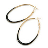 60mm Tall/ Gold Tone with Black Enamel Oval Hoop Earrings/ Large Size