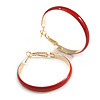 40mm D/ Wide Red Enamel Hoop Earrings In Gold Tone/ Medium Size