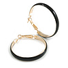 40mm D/ Wide Black Enamel Hoop Earrings In Gold Tone/ Medium Size