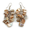 Natural Shell Composite Cluster Dangle Earrings in Silver Tone - 60mm L