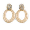 Oval Textured Clear Crystal Drop Earrings in Gold Tone - 50mm L