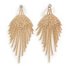 Luxurious Clear Crystal Fringe Style Dangle Earrings in Gold Tone - 10.5cm Long