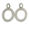 Spectacular Double Oval AB Crystal Drop Earrings in Silver Tone - 65mm L
