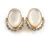 Oval Faux Cat's Eye Stone Crystal Clip-On Earring in Gold Tone - 25mm Tall
