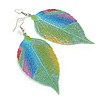 Large Lightweight Multicoloured Leaf Drop Earrings - 90mm Long