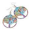 40mm D/Round Multicoloured Tree of Life Lightweight Drop Earrings - 60mm Long