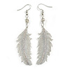 Silver Tone Crystal Lightweight Feather Drop Earrings - 75mm L