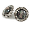 Round Clear Crystal Cat's Eye Stone Clip On Earrings in Silver Tone - 23mm Diameter