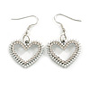 Romantic Pearl Crystal Open Cut Heart Drop Earrings in Silver Tone - 45mm L