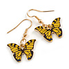 Small Butterfly Drop Earrings in Gold Tone (Yellow/Black Colours) - 35mm L