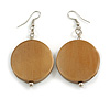 30mm Gold Bronze Painted Wood Coin Drop Earrings - 60mm L