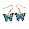 Small Butterfly Drop Earrings in Gold Tone (Blue/Black Colours) - 35mm L