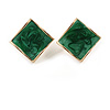 Green Enamel Square Stud Earrings in Gold Tone - 20mm Tall
