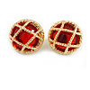 Vintage Inspired Dome Shaped with Red Glass Bead Stud Earrings in Gold Tone - 20mm D
