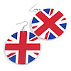 Large UK British Flag/ Union Jack Acrylic Round Drop Earrings - 60mm Diameter