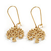 Tree of Life Drop Earrings with Kidney Wire Hooks in Gold Tone - 40mm Long