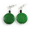 Round Green Shell Drop Earrings - 40mm L