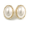 Bridal/ Party Oval Faux Pearl Stud Earrings in Gold Tone - 22mm Tall