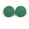 35mm D/ Green Acrylic Coin Round Stud Earrings in Matt Finish