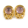 Gold Tone Round Pink Acrylic Bead with Bow Motif Stud Earrings - 30mm Tall