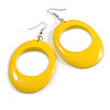 Bright Yellow Oval Wooden Hoop Earrings - 80mm Long (Possible Natural Irregularities)