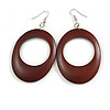 Wooden Open Cut Oval Hoop Earrings in Brown - 80mm Long (Possible Natural Irregularities)