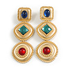 Statement Multicoloured Glass Bead Drop Earrings in Gold Tone - 75mm Long