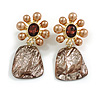 Brown Faux Pearl/Plum Crystal with Acrylic Bead Drop Earrings in Gold Tone - 53mm Long