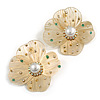 Large Wire Crystal Assymetric Flower Stud Earrings in Gold Tone - 50mm Across