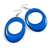 Blue Oval Wooden Hoop Earrings - 80mm Long (Possible Natural Irregularities)