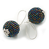 Chunky Peacock Glass Round Bead with Kidney Wire Closure/Kidney Earrings Hook Earrings in Silver Tone - 60mm Long