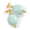 Oval Mint Acrylic Bead with Gold Tone Spacers Drop Earrings - 50mm Long