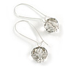 Dim Grey Round Glass Bead with Kidney Wire Closure/Kidney Earrings Hook Earrings in Silver Tone - 50mm Long