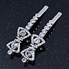 Pair Of Clear/ AB Swarovski Crystal 'Bow' Hair Slides In Rhodium Plating - 60mm Length