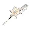 Bridal/ Prom/ Wedding Rhodium Plated Clear Crystal Open Flower Hair Beak Clip/ Concord Clip - 13cm Length