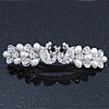 Bridal Wedding Prom Silver Tone Simulated Pearl Crystal 'Love Birds' Barrette Hair Clip Grip - 90mm Width