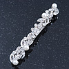 Bridal Wedding Prom Silver Tone Crystal & Simulated Pearl Barrette Hair Clip Grip - 85mm Width