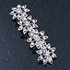 Bridal Wedding Prom Silver Tone Crystal Diamante 'Flower' Barrette Hair Clip Grip - 85mm Across
