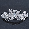 Bridal Wedding Prom Silver Tone Filigree Diamante 'Butterfly' Barrette Hair Clip Grip - 90mm Across