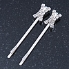 2 Bridal/ Prom Crystal 'X' Shape Hair Grips/ Slides In Rhodium Plating - 55mm Across