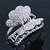 Rhodium Plated AB & Clear Crystal 'Butterfly' Hair Claw - 60mm Across