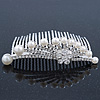 Bridal/ Wedding/ Prom/ Party Rhodium Plated Austrian Crystal Flower & Simulated Pearl Hair Comb/ Tiara - 9cm