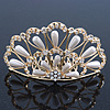 Bridal/ Wedding/ Prom/ Party Gold Plated Swarovski Crystal, Simulated Pearl Hair Comb/ Tiara - 9.5cm