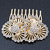 Bridal/ Wedding/ Prom/ Party Gold Plated Clear Swarovski Sculptured Double Flower Crystal Hair Comb - 65mm