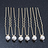 Bridal/ Wedding/ Prom/ Party Set Of 6 Gold Plated Crystal Simulated Pearl Hair Pins