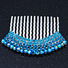 Rhodium Plated Blue/AB Gradient Swarovski Crystal Hair Comb - 60mm